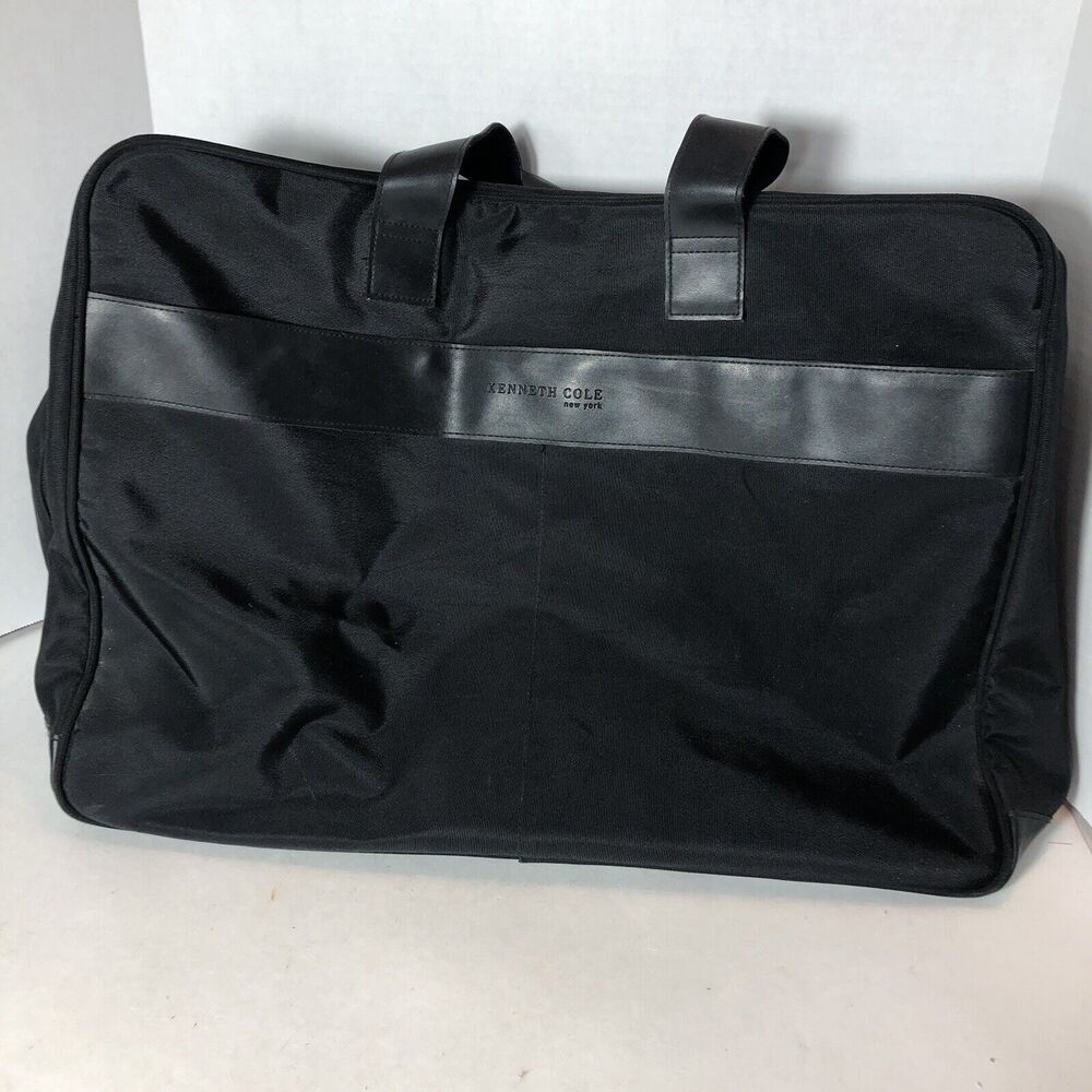 Kenneth Cole New York Bag Travel Duffel Tote Weekend Black Canvasโ 19"x14"x8" D3